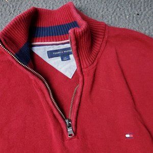 Tommy Hilfiger Sweater Mens Size L Large  Pullover Red Zip